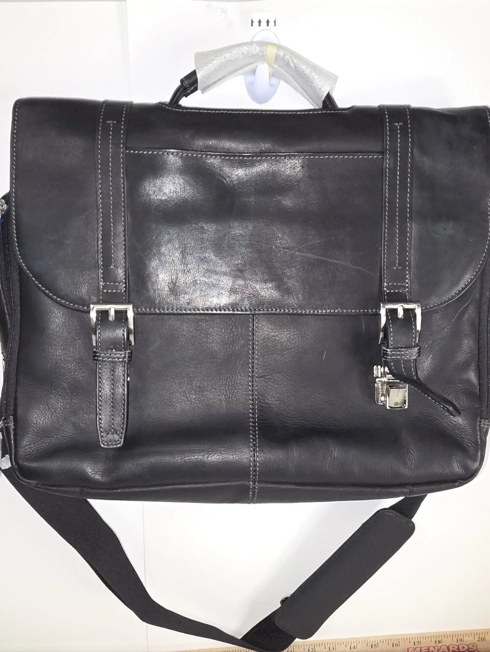 Andrew Marc New York Black Leather Retro Messenger Bag Laptop Briefcase NWOT